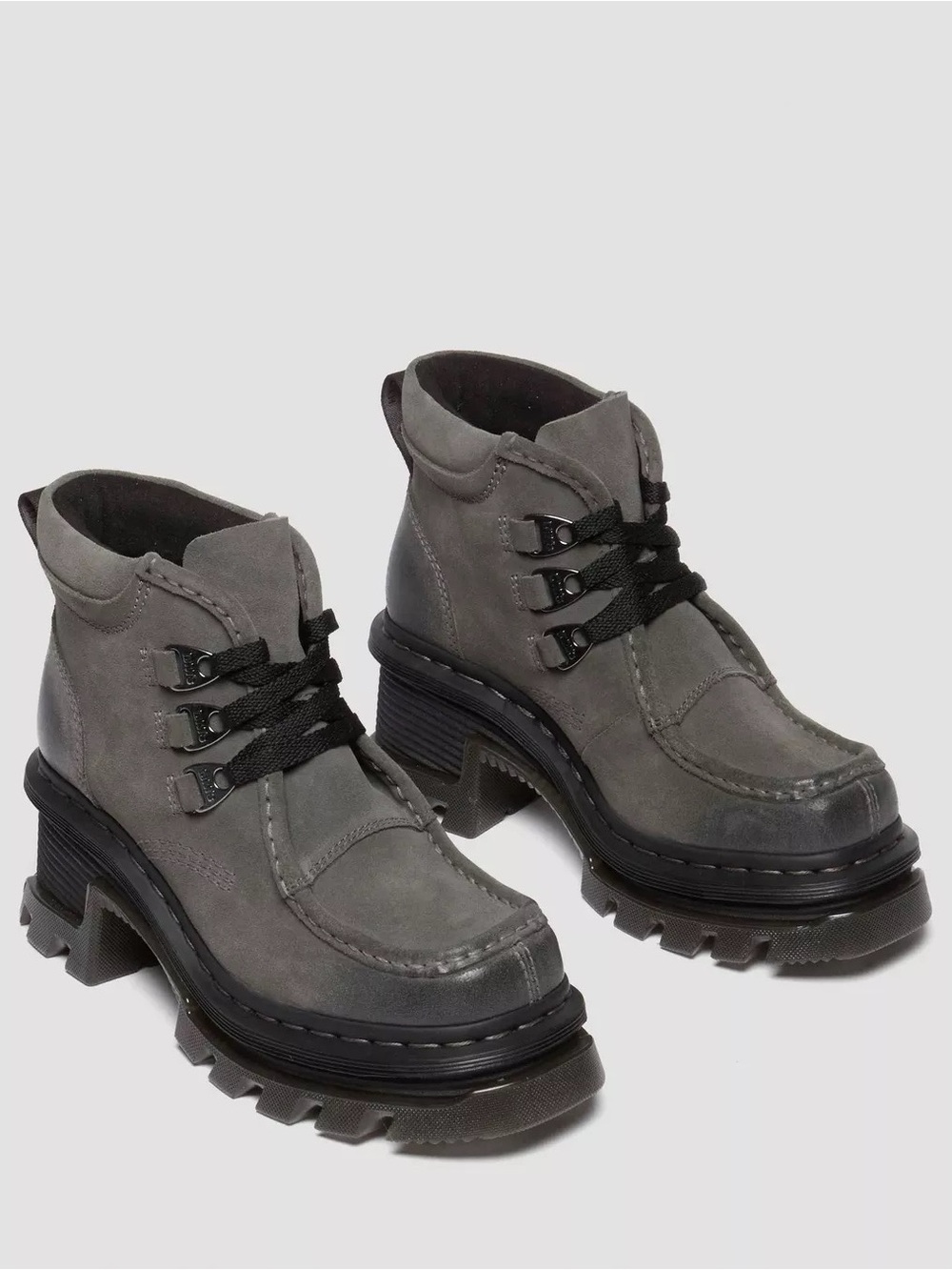 NEW Dr Martens Corran 3 Eye Waxy Suede Heeled Boots Gunmetal Grey US 5 EU 36